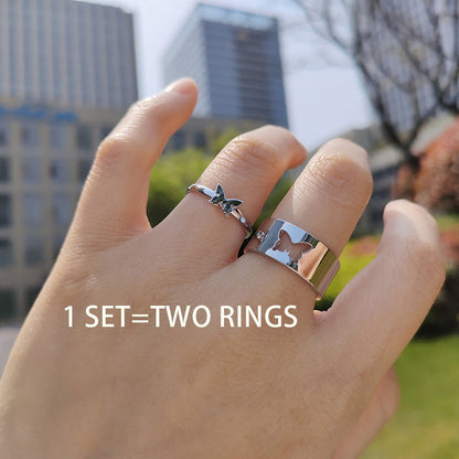 Vintage Butterfly Rings For Women Men Couple Ring Set Open Cuff Engagement Wedding Rings Adjustable Matching Ring Jewelry Bague