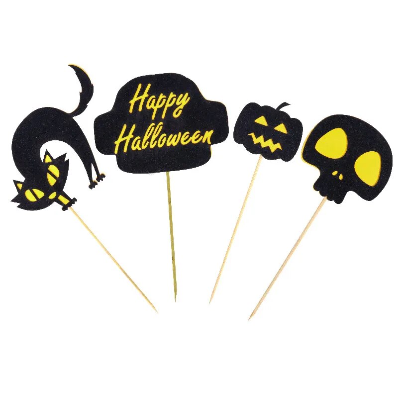 Happy Halloween Cake Toppers Halloween Cupcake Toppers Cartoon Pumpkin Witch Ghost Cake Decorative Flags for Kids Halloween Deco