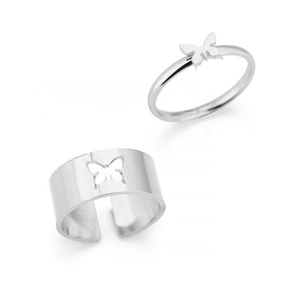 Vintage Butterfly Rings For Women Men Couple Ring Set Open Cuff Engagement Wedding Rings Adjustable Matching Ring Jewelry Bague