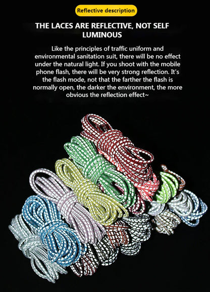 1 Pair Elastic Shoelaces Reflective Push The Spring Lock No Tie Shoe Laces Used For Sneakers Hiking Shoes Lazy Lace Round