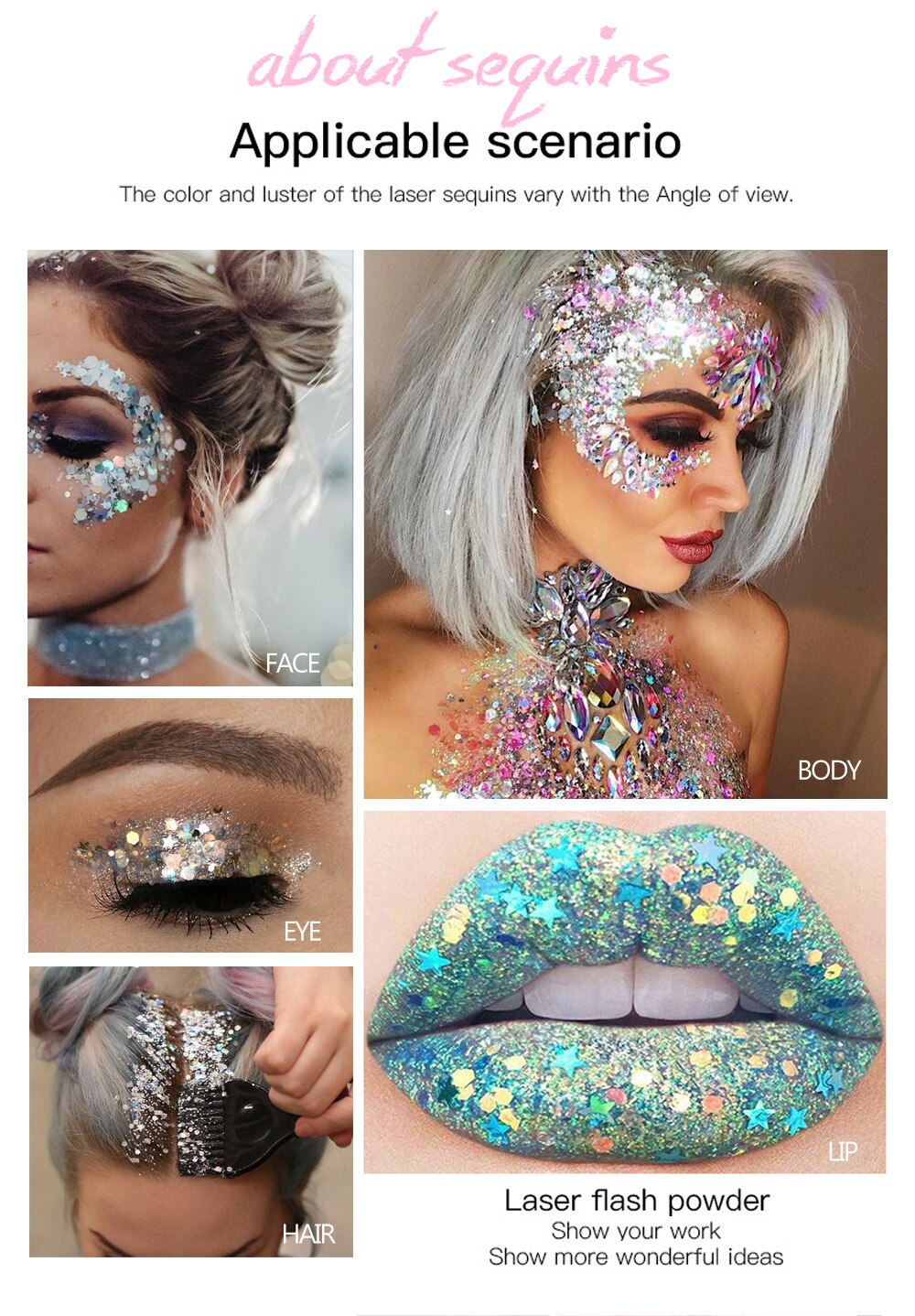Shiny Eye Glitter Eyeshadow Nail Hair Body Face Sequins   Pigment for Eyes Glitter Eyeshadow Festival Party Glitter косметика