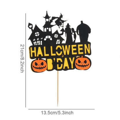 Happy Halloween Cake Toppers Halloween Cupcake Toppers Cartoon Pumpkin Witch Ghost Cake Decorative Flags for Kids Halloween Deco
