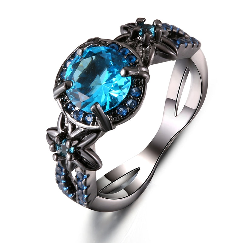 Black Gun Plated Natural Crystal Birthstone Women Rings Geometric Opal Druzy Rings For Party Wedding Gift 11 Colors