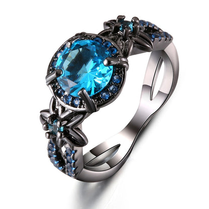 Black Gun Plated Natural Crystal Birthstone Women Rings Geometric Opal Druzy Rings For Party Wedding Gift 11 Colors