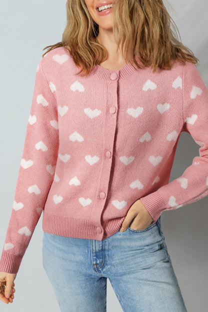  smiling lady on ❤ Heart Button Front Sweater