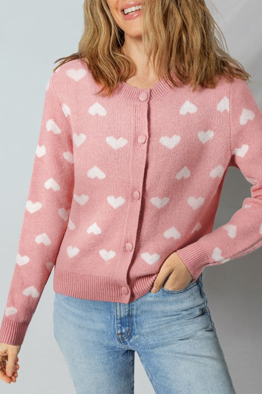  smiling lady on ❤ Heart Button Front Sweater