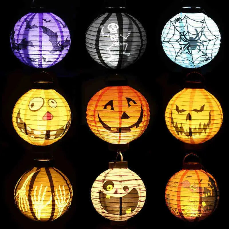 1pc Pumpkin Light Bat Spider Black Paper Orange White Hanging Lantern Halloween Birthday Party DIY Decoration Halloween Supplies