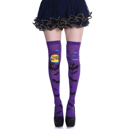 Adult Child Women Girls Halloween Costumes Cosplay Accessories Stockings Socks Black White Stripe Clown Nun Bat Print Umorden