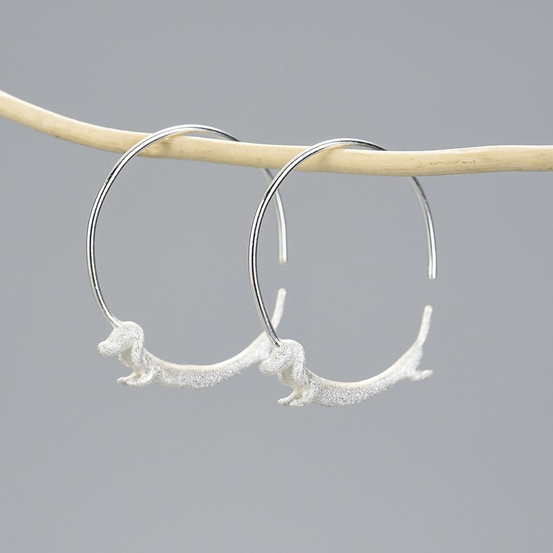 Lotus Fun Lovely Flying Dachshund Dog Big Round Hoop Earrings Real 925 Sterling Silver 18K Gold Earrings for Women Jewelry 2021