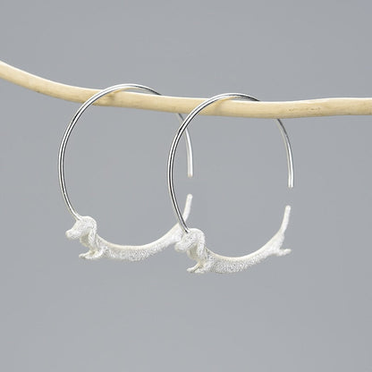 Lotus Fun Lovely Flying Dachshund Dog Big Round Hoop Earrings Real 925 Sterling Silver 18K Gold Earrings for Women Jewelry 2021