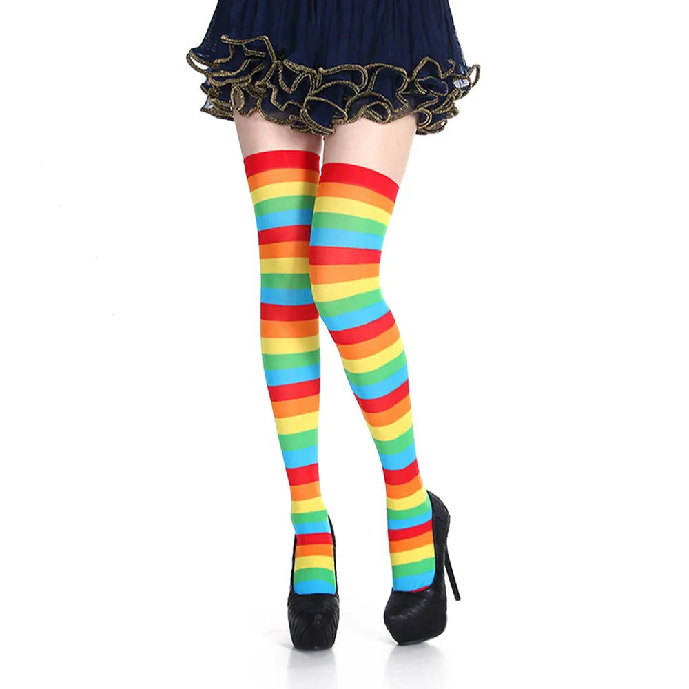 Adult Child Women Girls Halloween Costumes Cosplay Accessories Stockings Socks Black White Stripe Clown Nun Bat Print Umorden