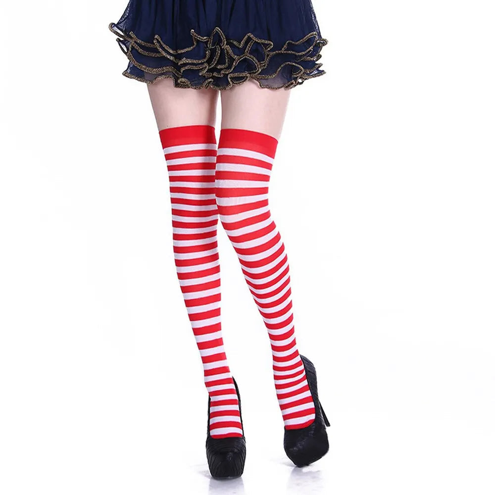 Adult Child Women Girls Halloween Costumes Cosplay Accessories Stockings Socks Black White Stripe Clown Nun Bat Print Umorden