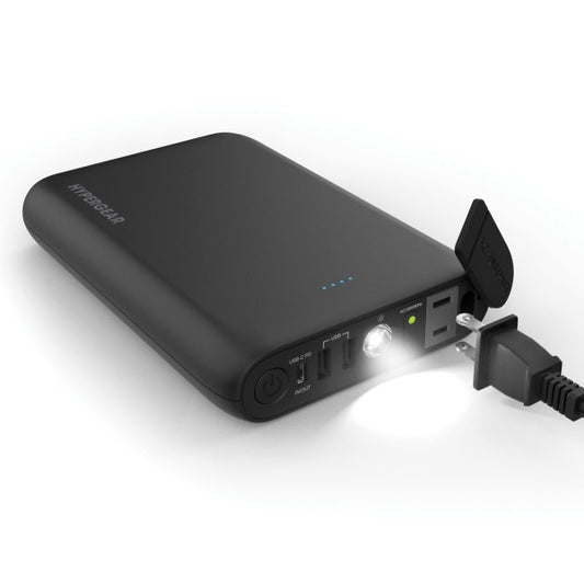 Meet the ultimate mobile power station. The HyperGear 24000mAh AC Laptop Power Bank is built for professionals, travelers, and digital nomads who need serious backup. With a massive battery, AC outlet, and USB-C PD, it charges laptops, phones, tablets, and more—no wall outlet required.