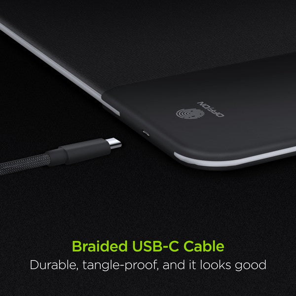 A flexible HYPERGEAR gaming mouse pad with RGB lighting and built-in wireless charging, featuring plug-and-play setup.