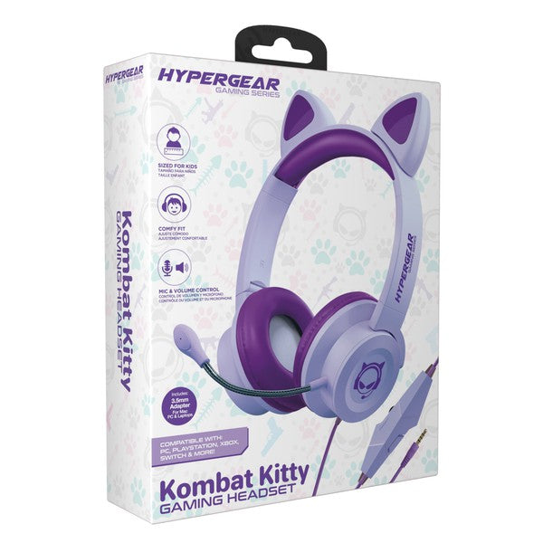 Meet Kombat Kitty—the purr-fect gaming headset designed just for kids! With plush ear cushions, an adjustable padded headband, and adorable cat ears, this headset delivers high-definition stereo sound and all-day comfort for gaming, streaming, and schoolwork. Whether they're teaming up in Fortnite or tuning into online classes, Kombat Kitty keeps kids connected and confident.