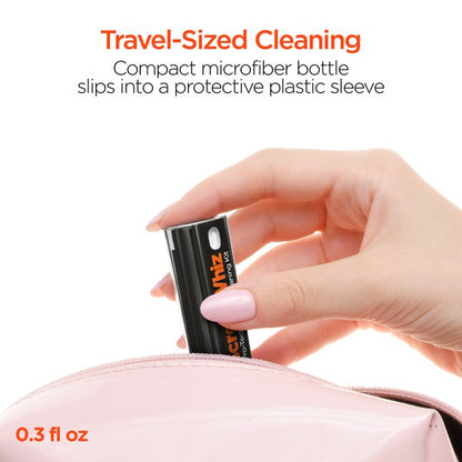 A black ScreenWhiz spray bottle labeled “Pro-Tech Screen Cleaning Kit,” designed for cleaning electronic screens.