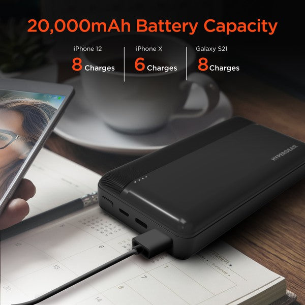 Stay charged wherever life takes you with the HyperGear 20000mAh Power Bank. Featuring a massive battery capacity and dual fast-charging outputs—including 20W USB-C Power Delivery and 18W Adaptive Fast Charge USB-A—this slim powerhouse is built for multitaskers, travelers, and tech lovers who need reliable juice on the go.
