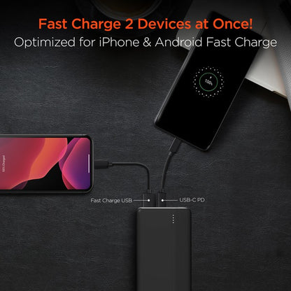 Stay charged wherever life takes you with the HyperGear 20000mAh Power Bank. Featuring a massive battery capacity and dual fast-charging outputs—including 20W USB-C Power Delivery and 18W Adaptive Fast Charge USB-A—this slim powerhouse is built for multitaskers, travelers, and tech lovers who need reliable juice on the go.
