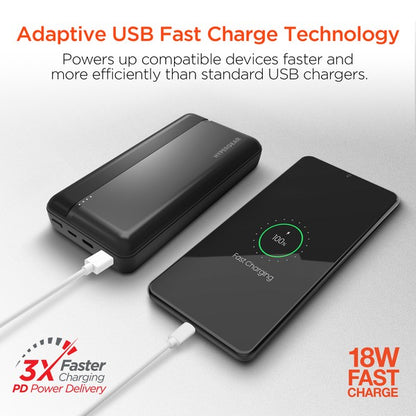 Stay charged wherever life takes you with the HyperGear 20000mAh Power Bank. Featuring a massive battery capacity and dual fast-charging outputs—including 20W USB-C Power Delivery and 18W Adaptive Fast Charge USB-A—this slim powerhouse is built for multitaskers, travelers, and tech lovers who need reliable juice on the go.