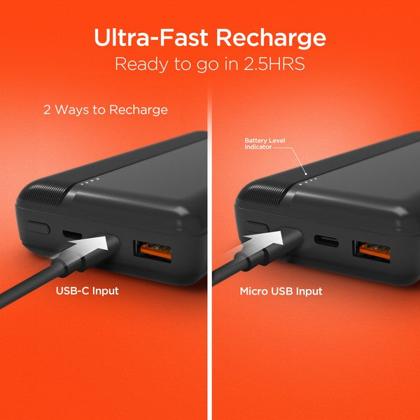 Stay charged wherever life takes you with the HyperGear 20000mAh Power Bank. Featuring a massive battery capacity and dual fast-charging outputs—including 20W USB-C Power Delivery and 18W Adaptive Fast Charge USB-A—this slim powerhouse is built for multitaskers, travelers, and tech lovers who need reliable juice on the go.