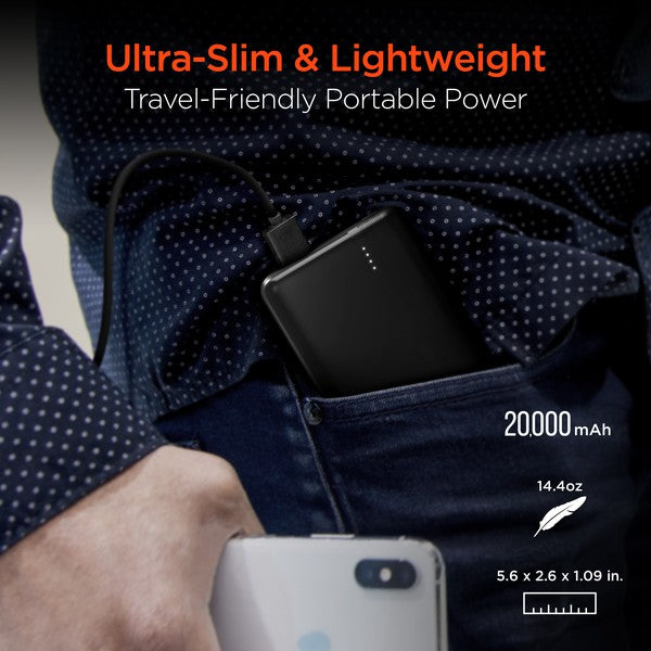 Stay charged wherever life takes you with the HyperGear 20000mAh Power Bank. Featuring a massive battery capacity and dual fast-charging outputs—including 20W USB-C Power Delivery and 18W Adaptive Fast Charge USB-A—this slim powerhouse is built for multitaskers, travelers, and tech lovers who need reliable juice on the go.