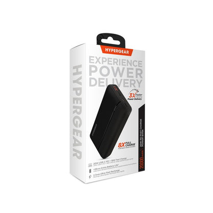Stay charged wherever life takes you with the HyperGear 20000mAh Power Bank. Featuring a massive battery capacity and dual fast-charging outputs—including 20W USB-C Power Delivery and 18W Adaptive Fast Charge USB-A—this slim powerhouse is built for multitaskers, travelers, and tech lovers who need reliable juice on the go.