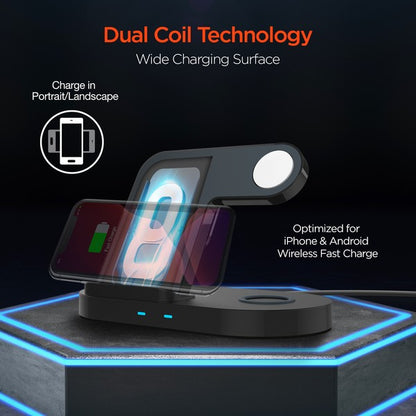 Streamline your charging setup with the HyperGear 3-in-1 Wireless Charging Dock—your all-in-one solution for powering up your smartphone, smartwatch, and earbuds simultaneously. With fast wireless charging, dual coil technology, and a sleek upright design, this dock keeps your essentials charged and your space clean.
