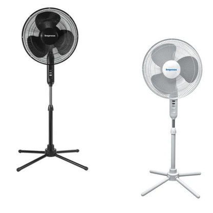 The Impress Easy-Assemble Stand Pedestal Floor Fan is a versatile, energy-efficient pedestal fan designed for quick setup, adjustable height, and smooth, wide airflow to cool any space.