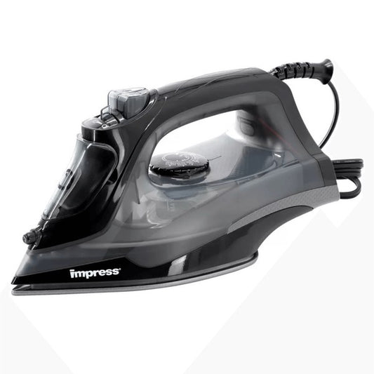The Impress mid-size non-stick iron with spray burst is a versatile iron that smoothly glides over fabrics, features a non-stick soleplate, and includes a spray burst function for easy wrinkle removal.