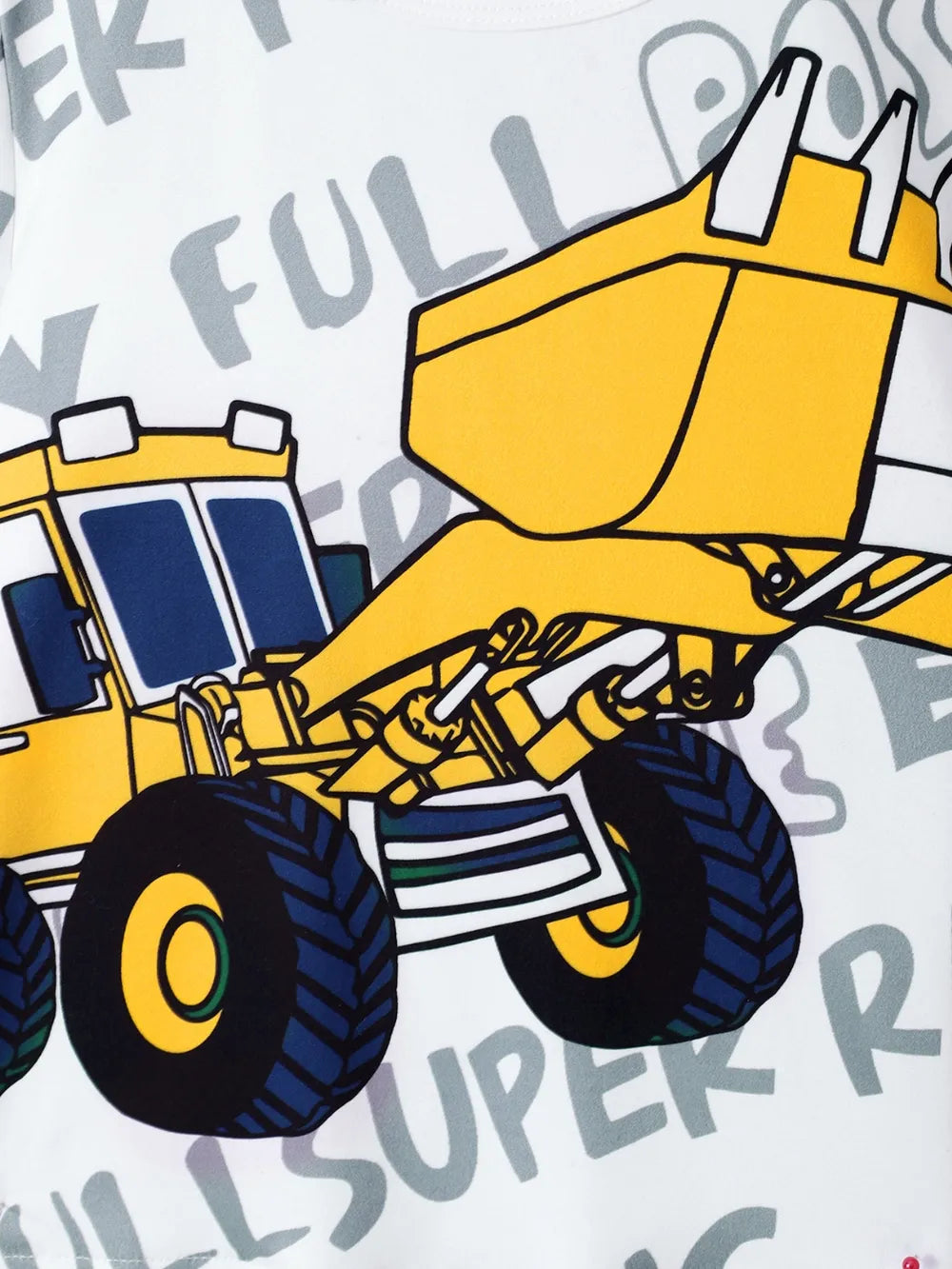 Illustration of a yellow bulldozer on a background with text