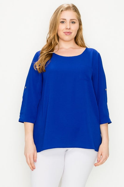 Roll-up sleeves with button tabs let you adjust sleeve length. 