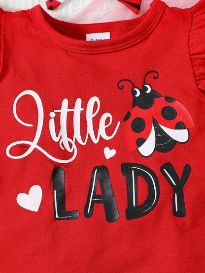 Baby outfit set with ladybug print: short-sleeve top and matching bottoms in soft fabric (sizes 6 months to 3 years)

