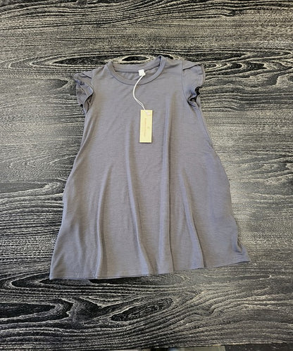 Kids bamboo tulip dress with ruffle sleeves, side pockets, and a relaxed fit — breathable and gentle on sensitive skin

