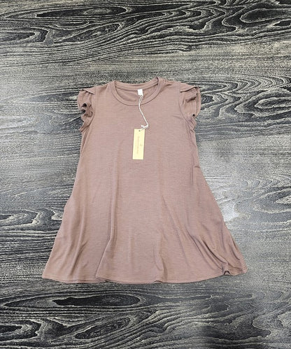 Kids bamboo tulip dress with ruffle sleeves, side pockets, and a relaxed fit — breathable and gentle on sensitive skin

