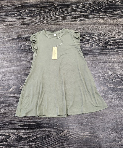 Kids bamboo tulip dress with ruffle sleeves, side pockets, and a relaxed fit — breathable and gentle on sensitive skin

