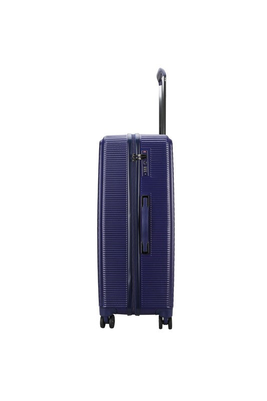 Modern textured travel bag with smooth-rolling wheels, perfect for short trips or extended travel.