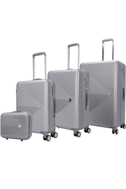 Stylish nested luggage set including carry-on, medium, and large suitcases, offering versatile travel options.