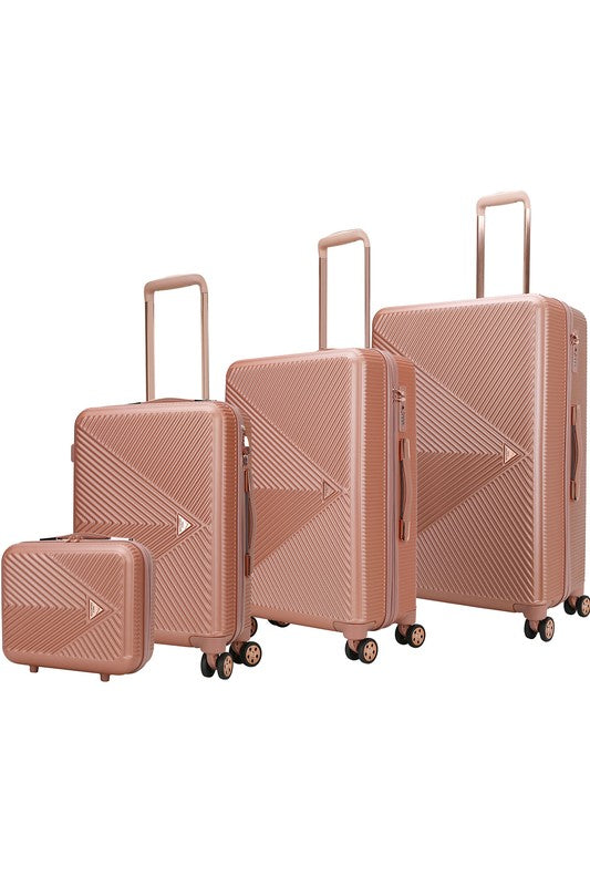 Stylish nested luggage set including carry-on, medium, and large suitcases, offering versatile travel options.