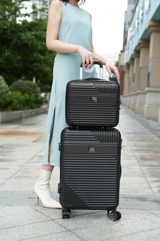 Stylish hardside carry-on and matching mini suitcase, perfect for organized travel.