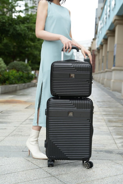 Stylish hardside carry-on and matching mini suitcase, perfect for organized travel.