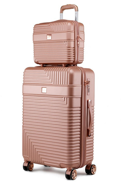 Durable suitcase and beauty case set with a sleek design and smooth-rolling functionality.