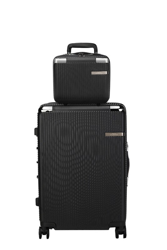 Durable suitcase and beauty case set with a sleek design and smooth-rolling functionality.