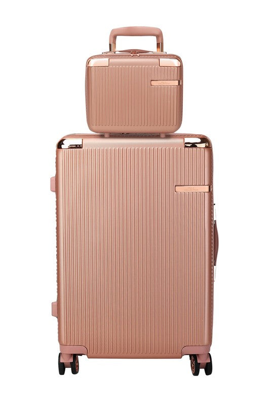Stylish hardside carry-on and matching mini suitcase, perfect for organized travel.