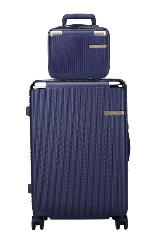 Coordinating travel luggage set with a modern ribbed pattern, ideal for short trips or business.