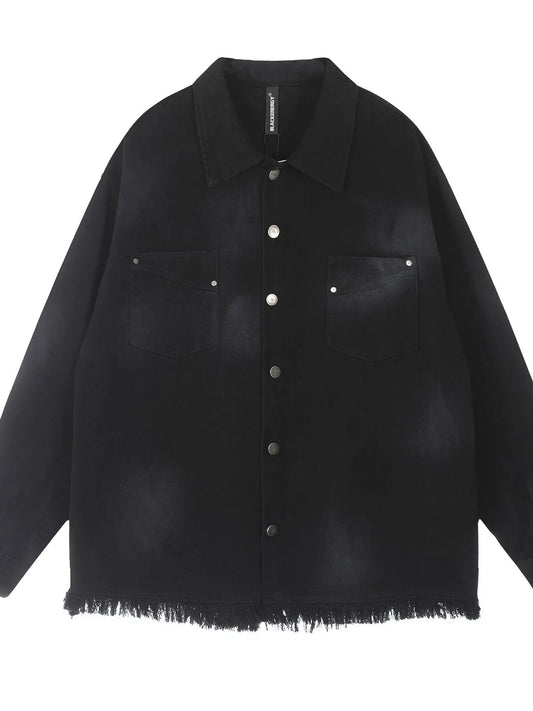 This men's button-up shirt features a distinctive raw-hem back detail and a clean, versatile design for effortless everyday wear.