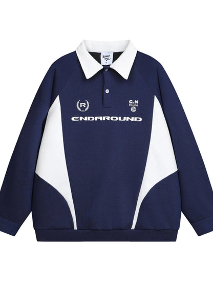 This men’s long-sleeve polo sweatshirt combines a contrasting-letter design with comfortable, versatile styling for casual or sporty looks.
