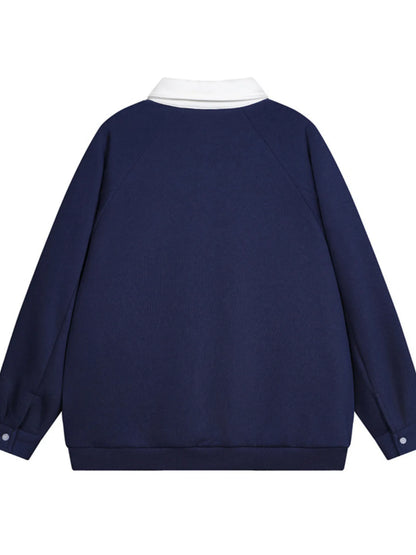 This men’s long-sleeve polo sweatshirt combines a contrasting-letter design with comfortable, versatile styling for casual or sporty looks.