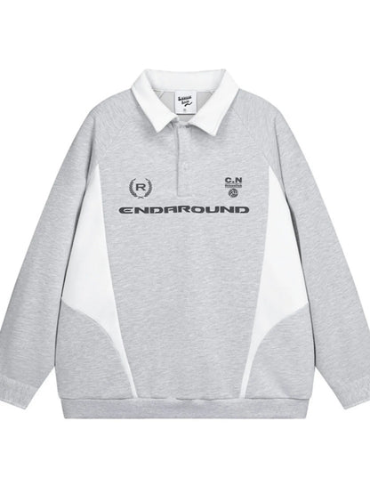 This men’s long-sleeve polo sweatshirt combines a contrasting-letter design with comfortable, versatile styling for casual or sporty looks.