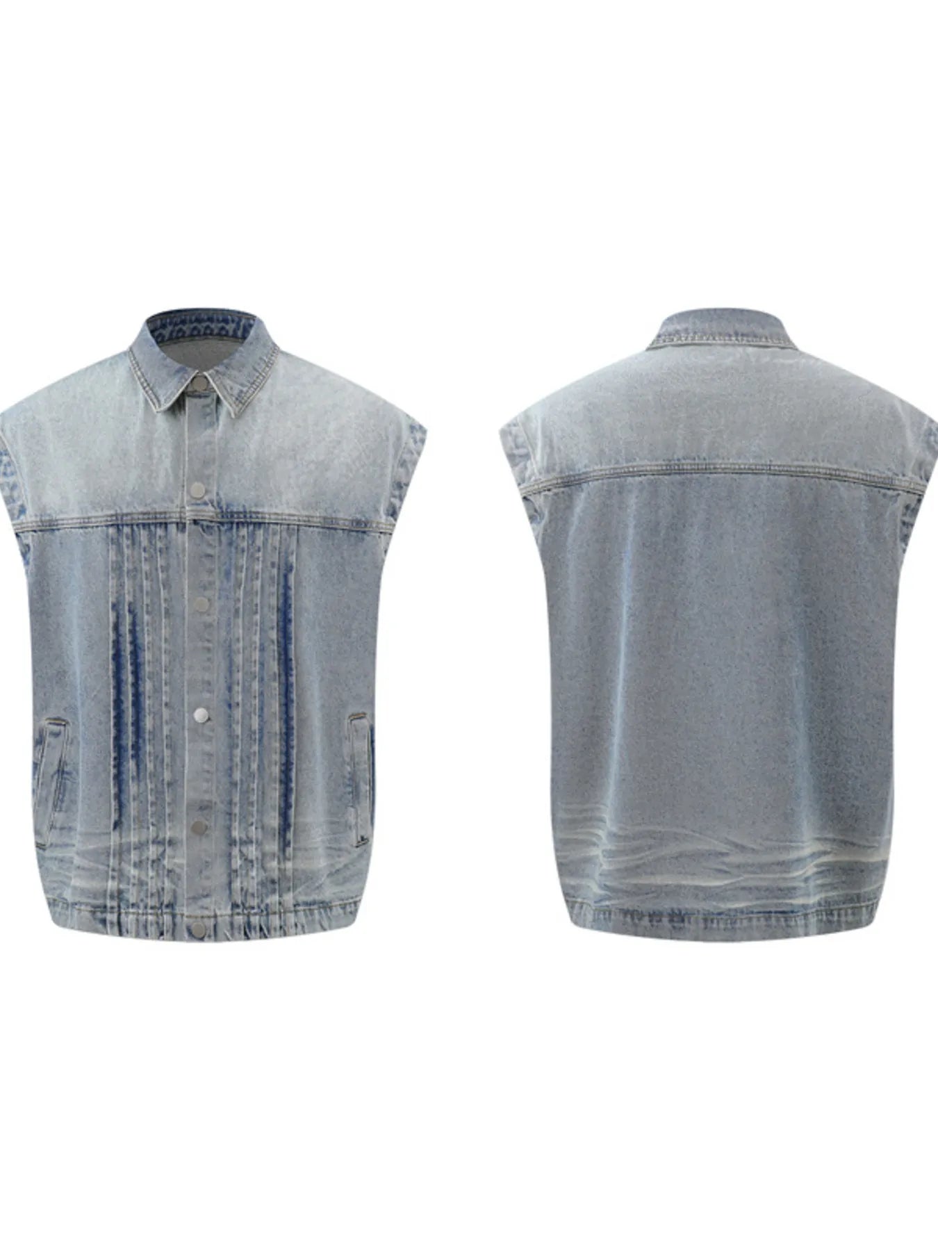 This men's plus-size sleeveless vintage washed denim jacket combines rugged, retro-inspired styling with a comfortable, relaxed fit for versatile, on-trend outerwear.
