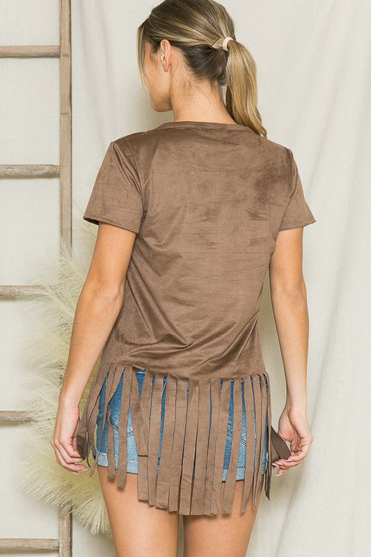 Versatile and eye-catching — fringe detail makes this top a go-to piece.